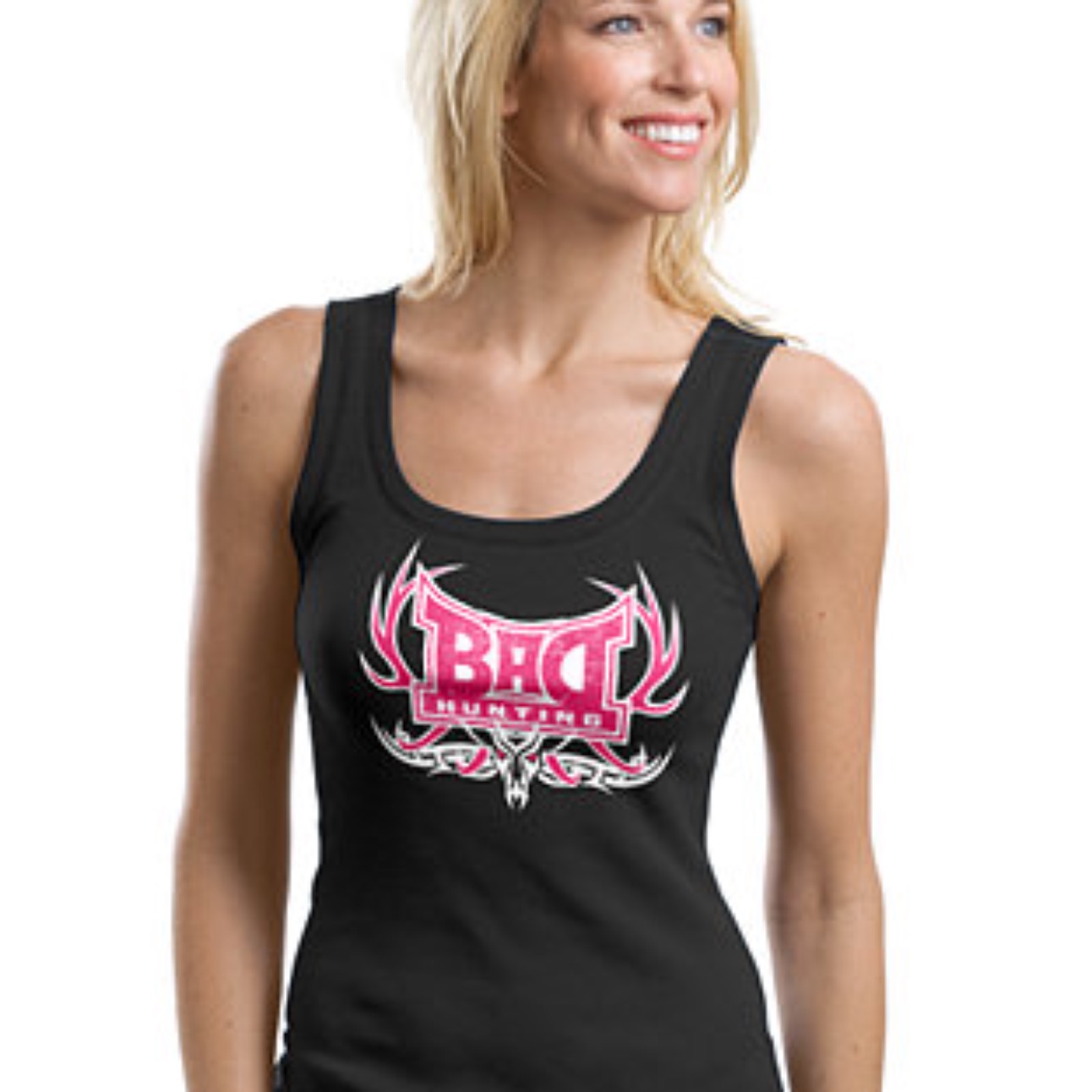 BAD Hunting Tank Top Ladies Black w/Pink Logo